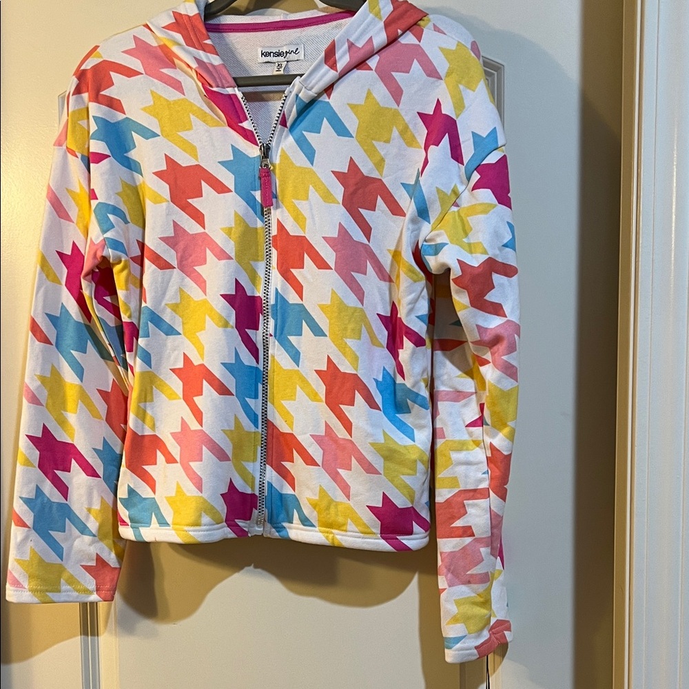 NWT Kensie Girl NWT Multicolor giant Houndstooth full zip XL